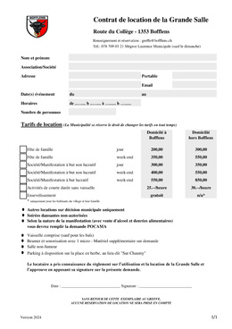 Contrat de location de la Grande Salle